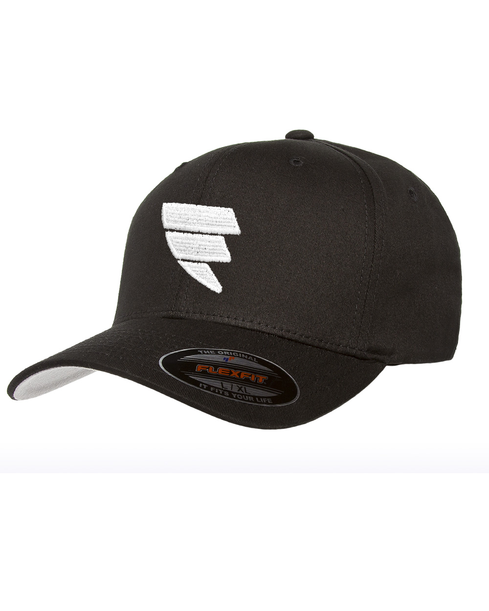 A black hat with a white Fitness logo on front and for life on the back